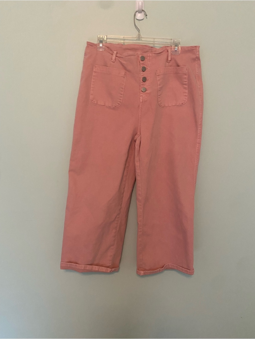 High-Waist Button Front Cropped Pants - Dusty Rose